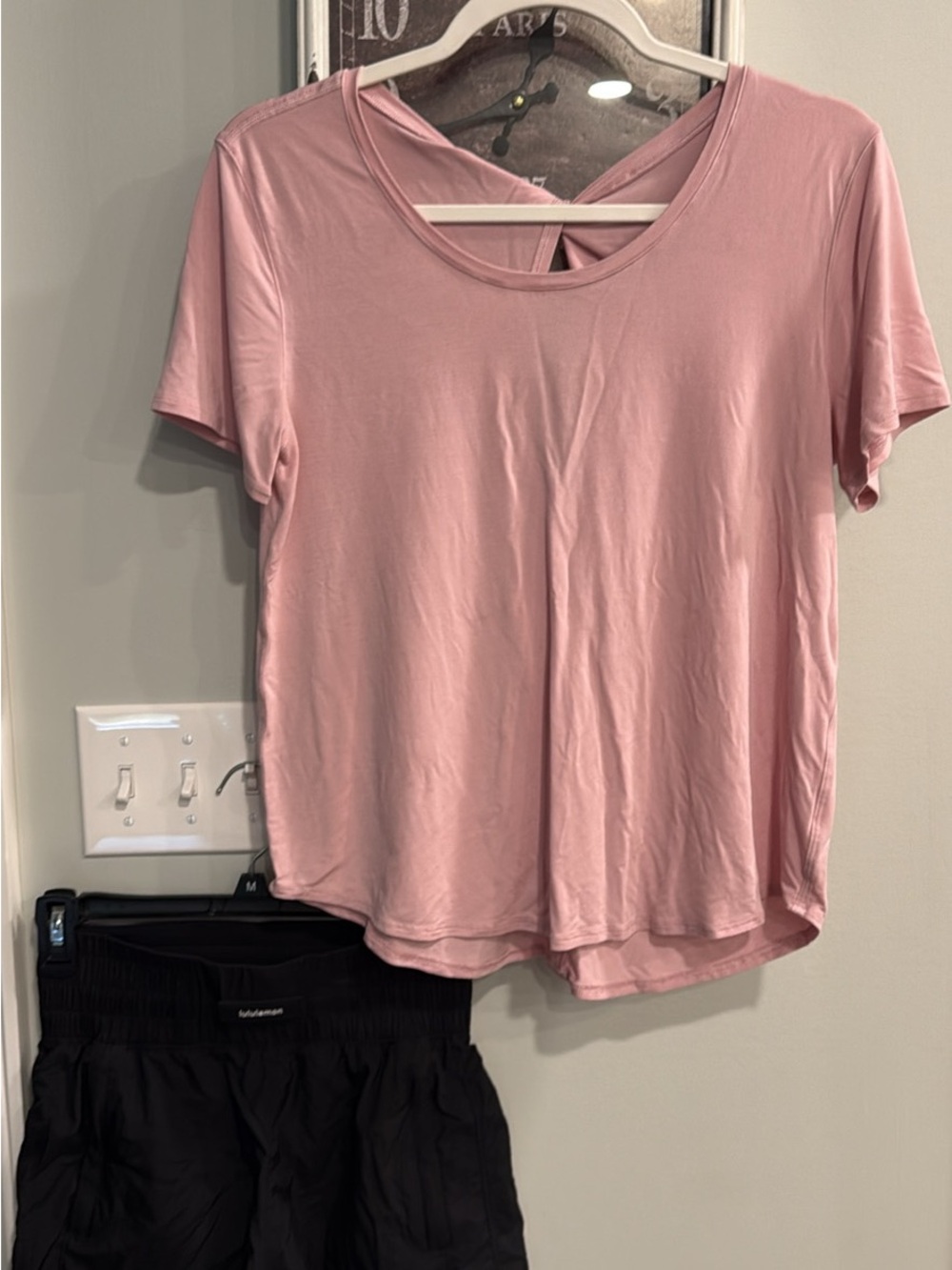 lululemon athletica Short-Sleeve Twist Back Tee and black running short size 4